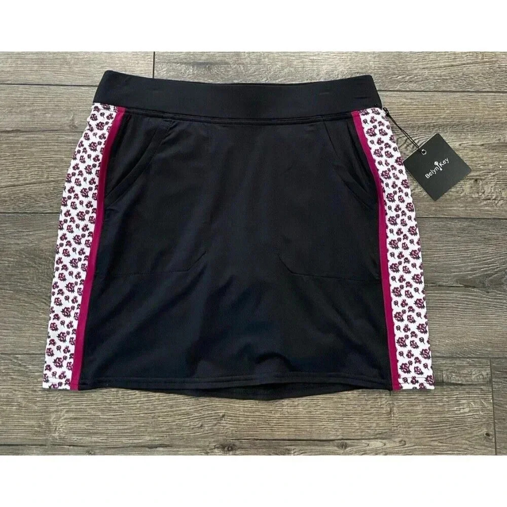 NWT Belyn Key Mia Skort Skirt Black Purple Stem Floral Print Small S New